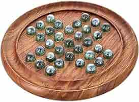 その他 Wood Solitaire with Glass Marbles Amazon.com: Marble Solitaire Board Game Set - Wooden Round