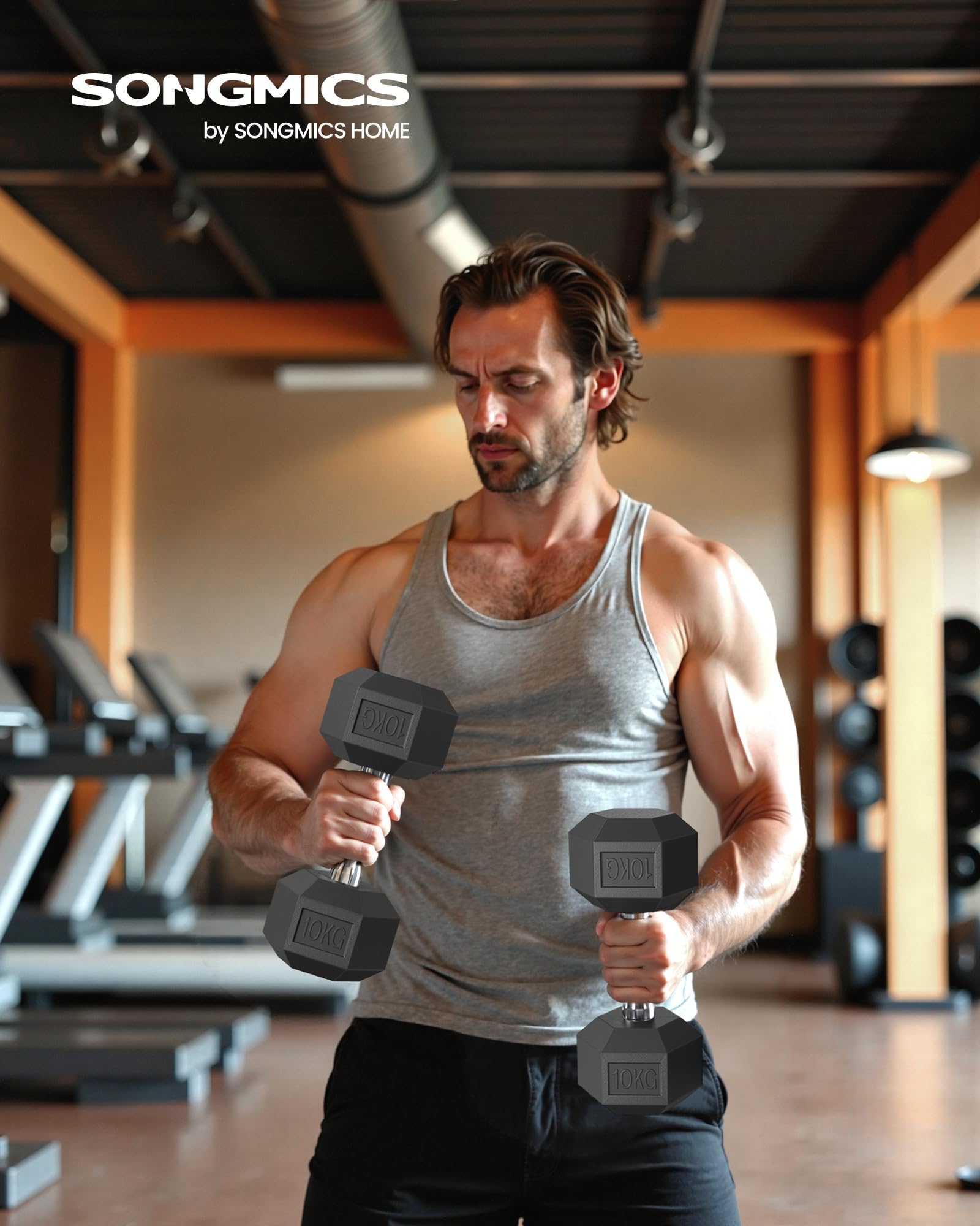 SONGMICS Hantelset, Hanteln 2er Set, Hexagon, Kurzhantel-Set, 2 x 5 kg,2 x 10 kg,für Workout, Fitnesstraining, Gewichtheben für Zuhause, Fitnessstudio