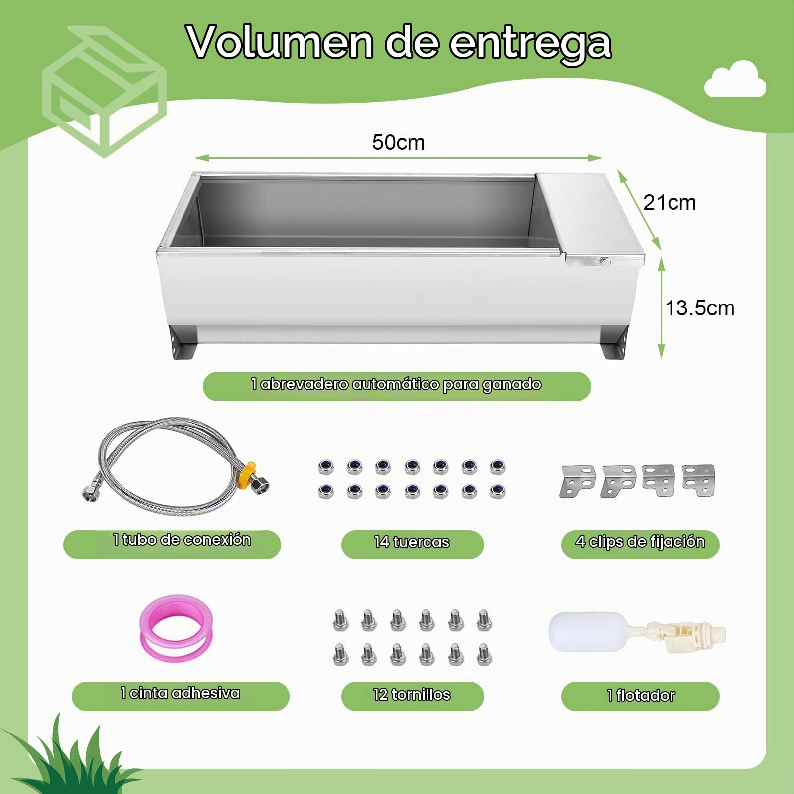 Wakects Bebedero de ganado de acero inoxidable, bebedero para ganado, bebedero automático, con válvula de flotador, 7,5 litros, para caballos, vacas, ovejas, perros