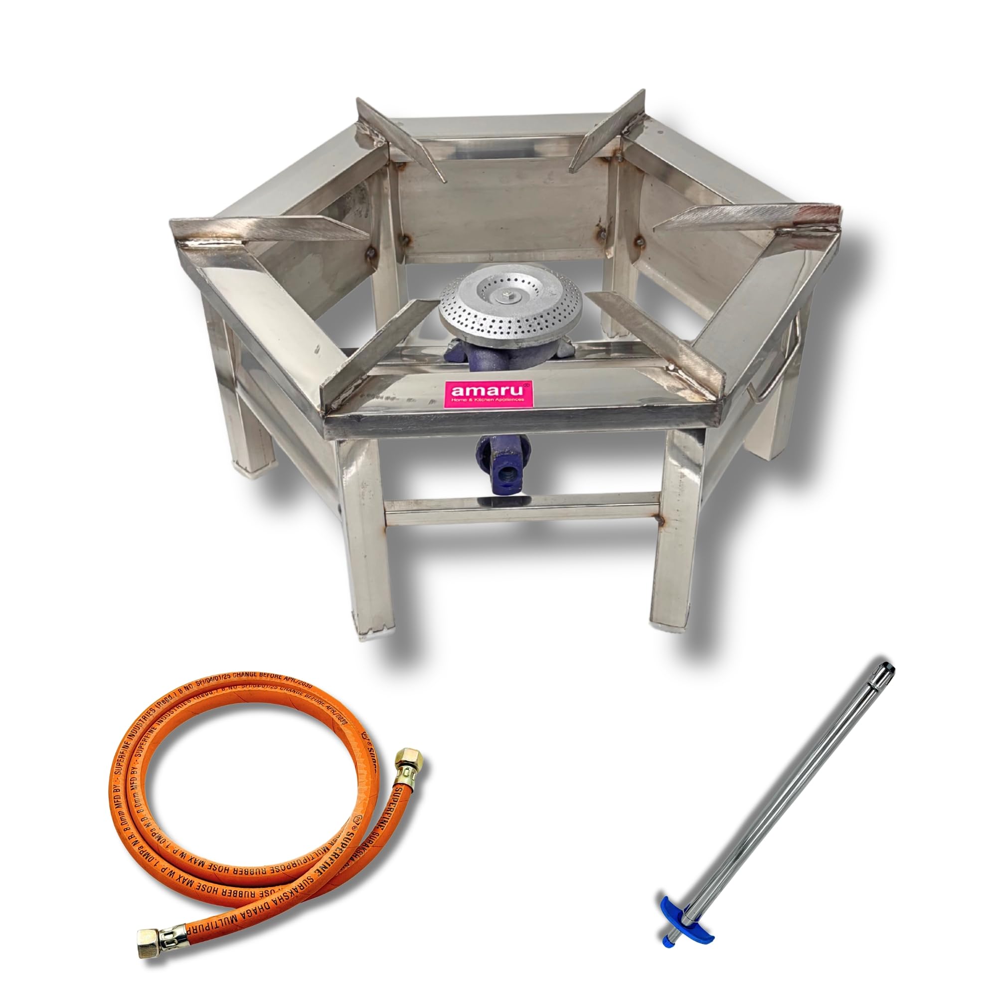 Amaru Single Burner Stainless Steel Square Chulha Canteen Bhatti Commercial Gas Stove Manual Size-17Lx17WxH-image-35