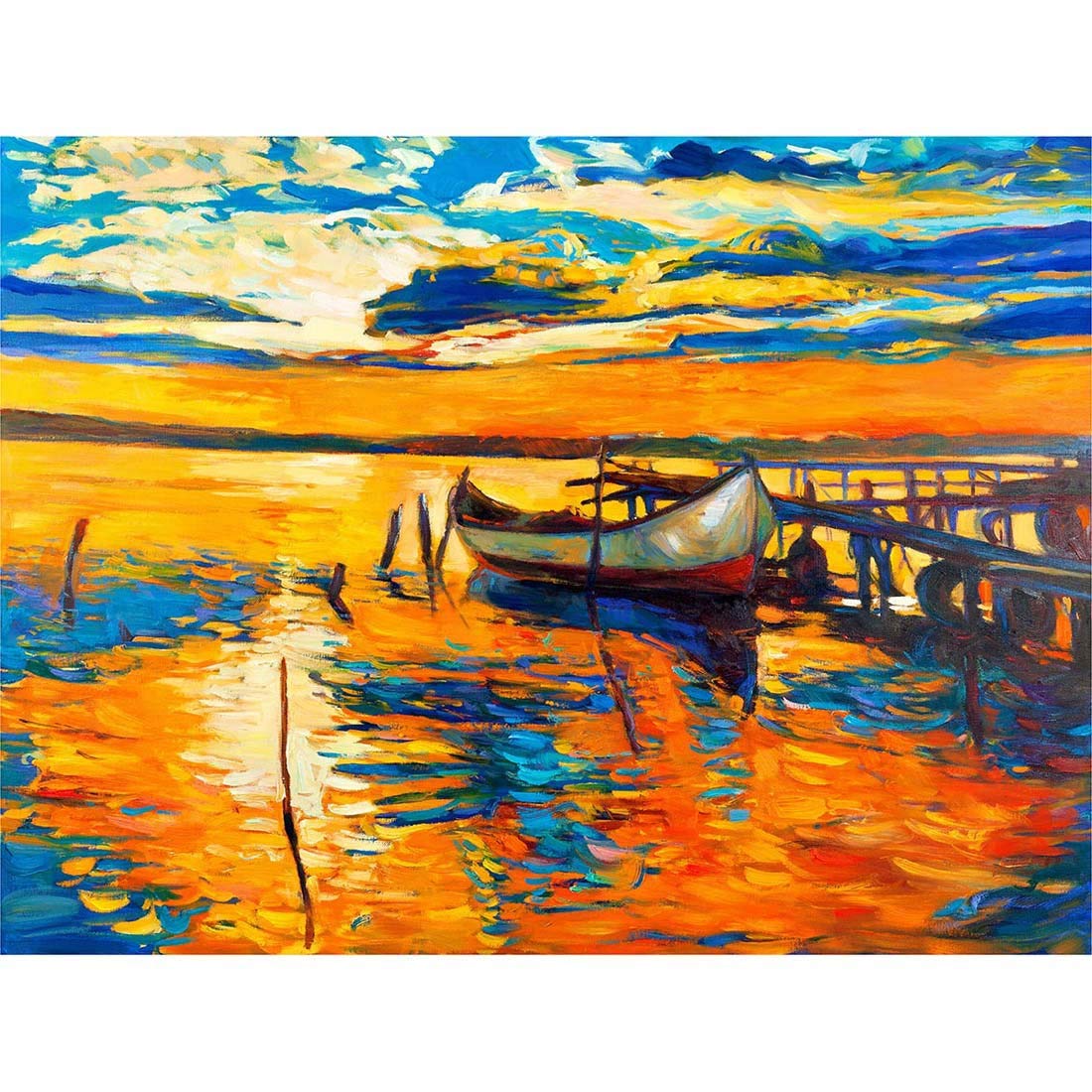 Wee Blue Coo Boat Pier Sunset Ocean Art Print Poster Wall Decor 12X16 Inch