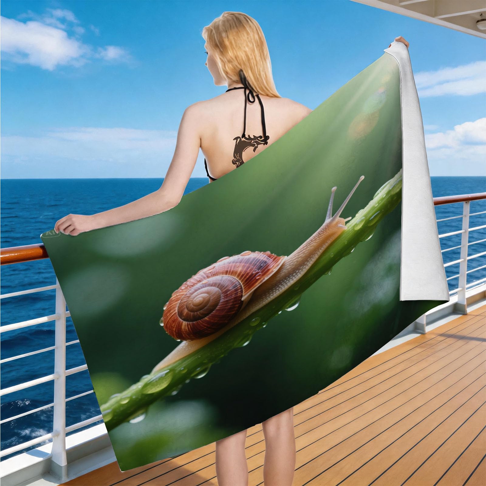 Hongduo Microfiber Quick Dry Beach Towel Snail, 3D Botanical Beach Towels Absorbent Fast Drying Bath Towels, Travel Camping Gym Swimming Bathroom (70x150cm)