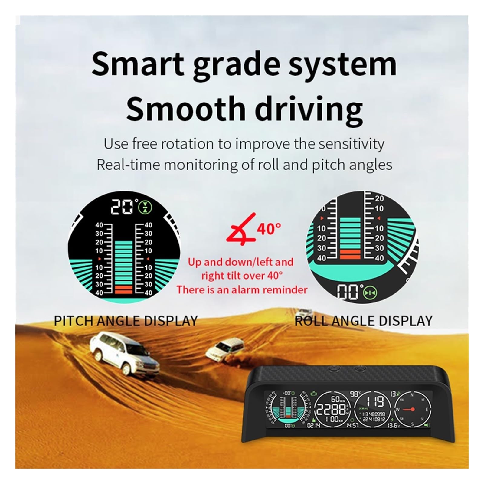 Wyświetlacz Samochodowy Head Up Inteligentny GPS OBD HUD Off-road Inteligentny Miernik Wysokości Poziom Prędkościomierz Obrotomierz Czas Napięcie Kompas Przyrząd Wielofunkcyjny