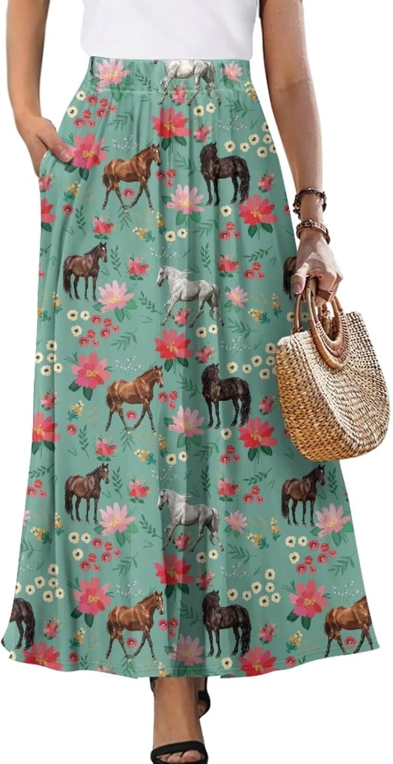 Women Full Length Skirt High Waisted Long Skirts with Pockets Fashion Flowy Swing A Line Maxi Skirt S-2XL