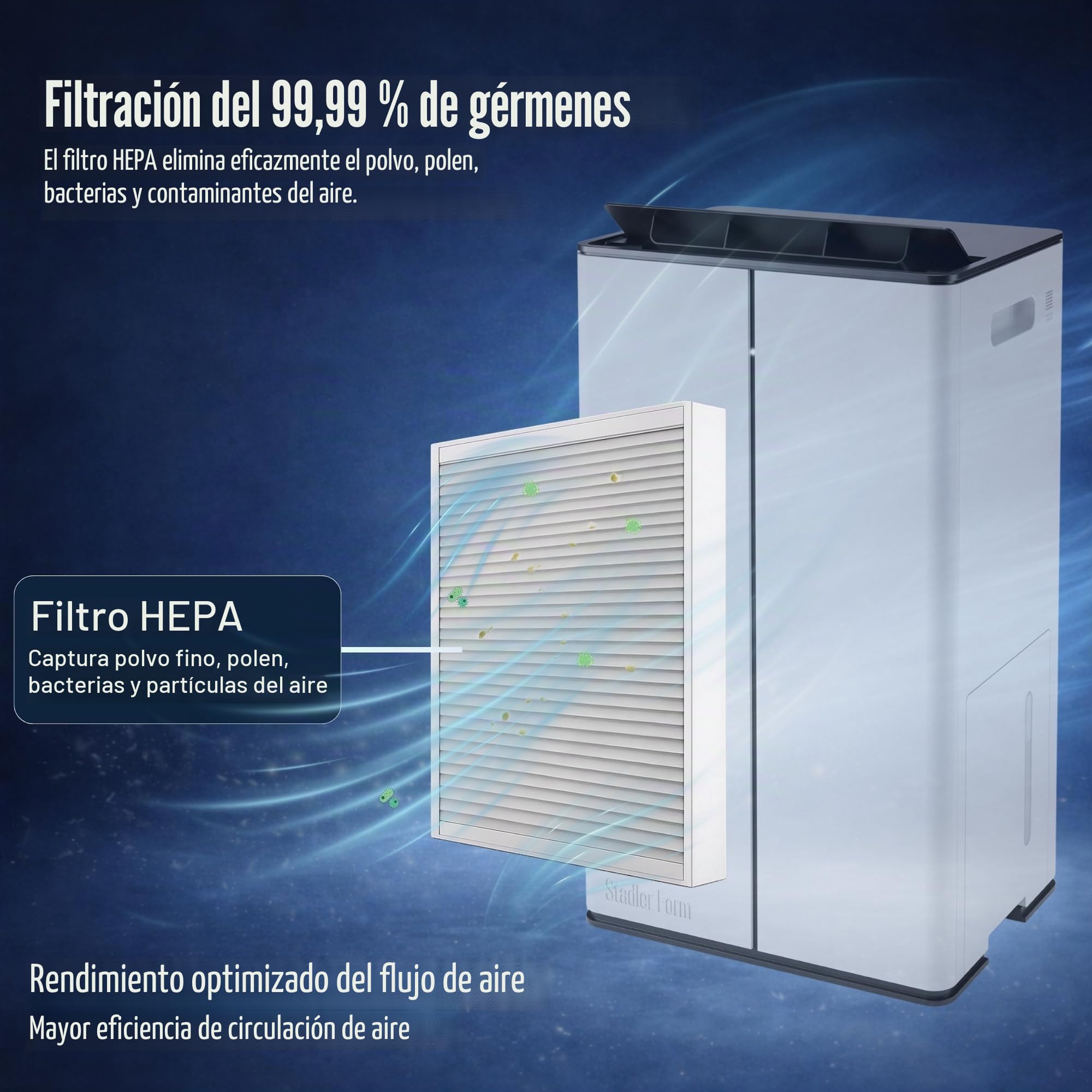 Stadler Form Deshumidificador y purificador Lukas Pro, capacidad de deshumidificación de 50 l/24 horas, para habitaciones grandes de hasta 175 m², sótano, modo de limpieza de aire, filtro HEPA, WiFi