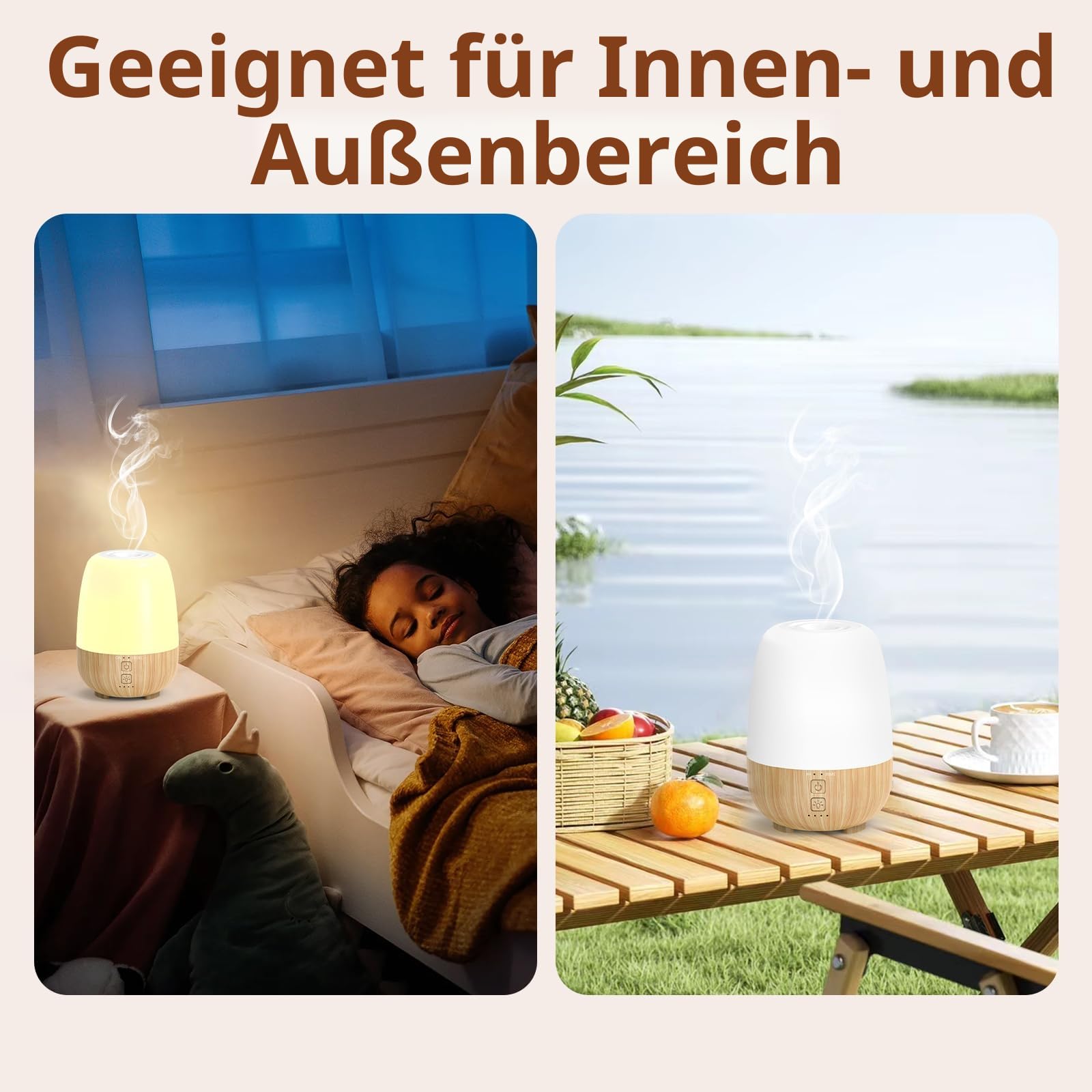 SEEDSEEL 150 ml kabelloser Diffusor für ätherische Öle, eingebauter 6000 mAh Akku, 7 Stunden Laufzeit, 7 LED-Farbwechsel-Lichter, tragbarer Aromatherapie-Diffusor für Zuhause, Büro, Outdoor