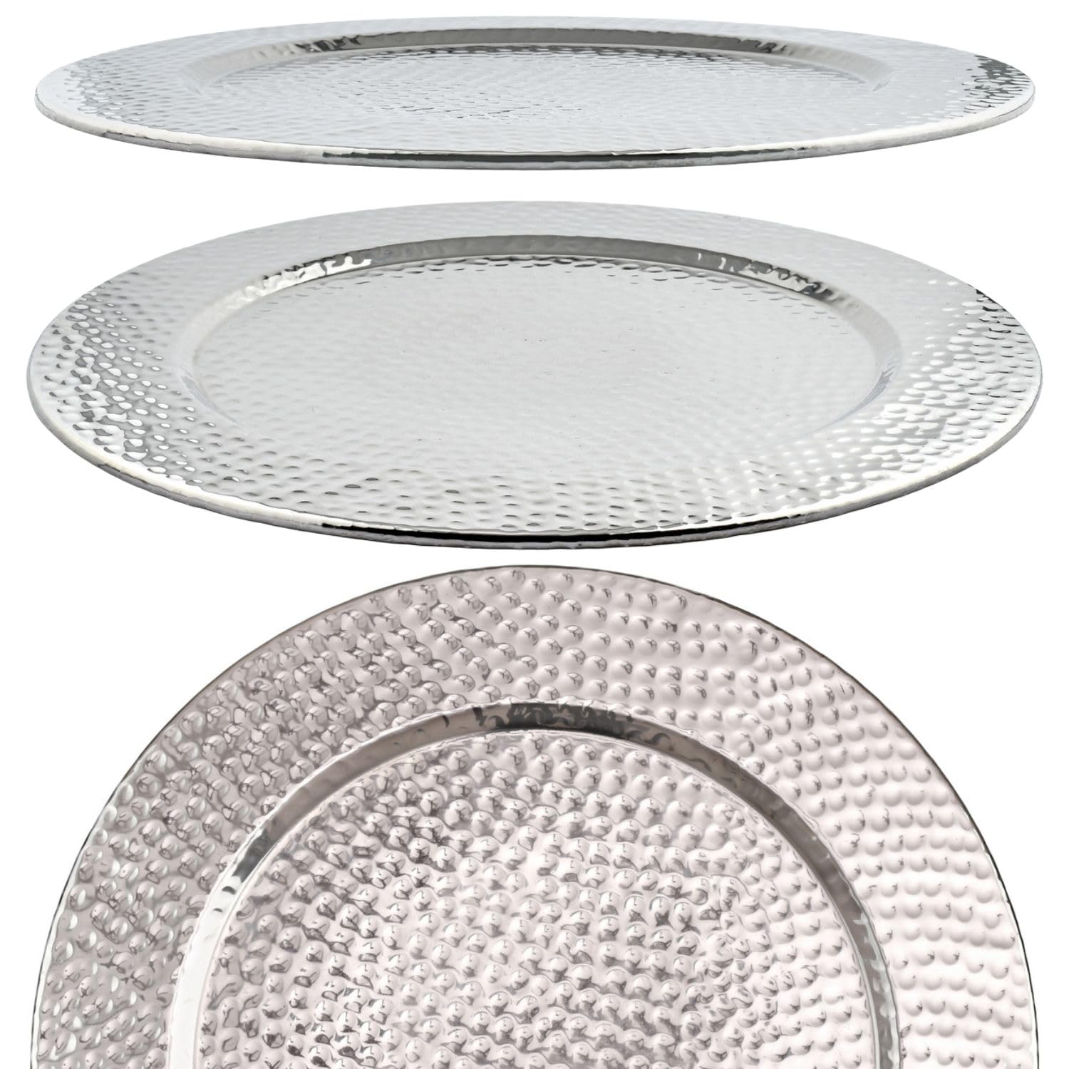Bandeja para servir de diseño Nizza hecha a mano de aluminio en plata, 50 cm