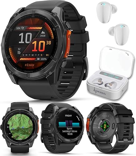Miniatura 43 de Wearable4U Garmin Fenix 8 – 2 pulgadas, reloj inteligente multideporte GPS AMOLED, zafiro, titanio con banda de silicona naranja brillante/grafito,