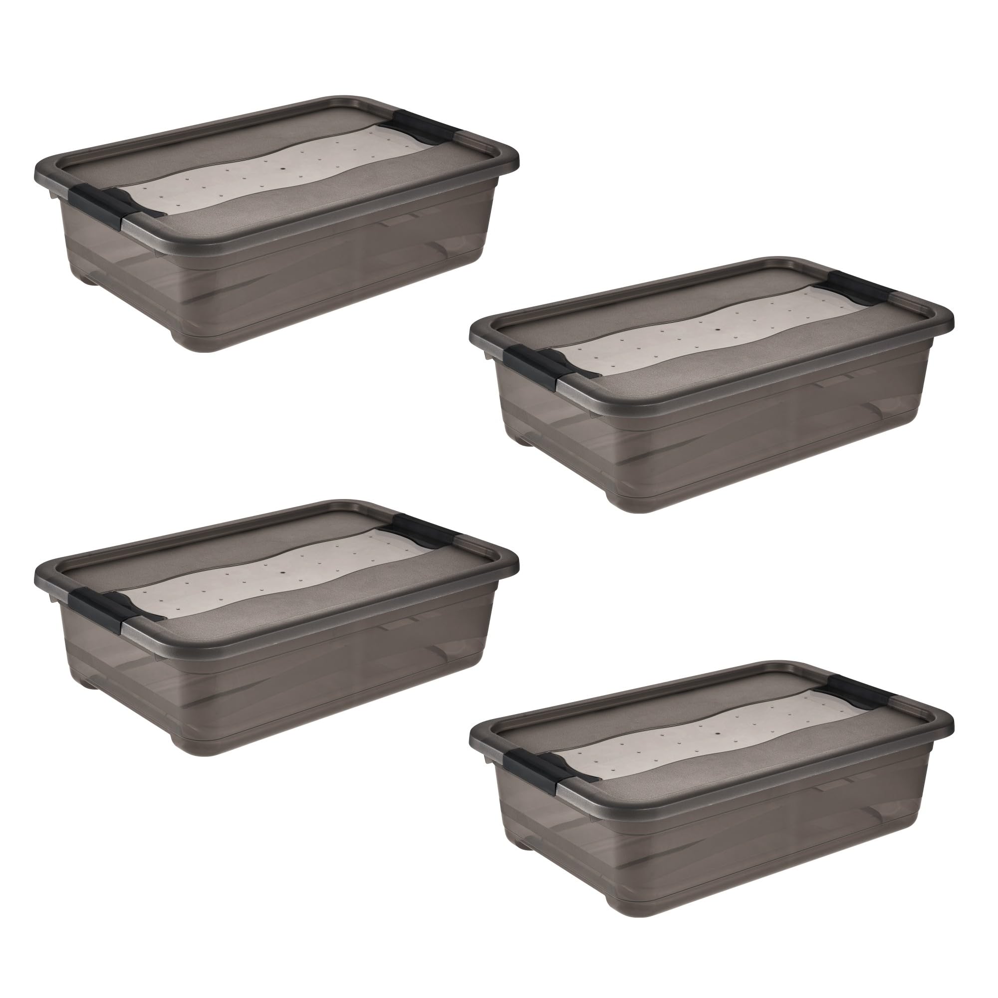 keeeper cornelia 4x Aufbewahrungsbox mit Deckel und Schiebeverschluss, 59,5 x 39,5 x 17 cm, 28 l, Crystal Grey