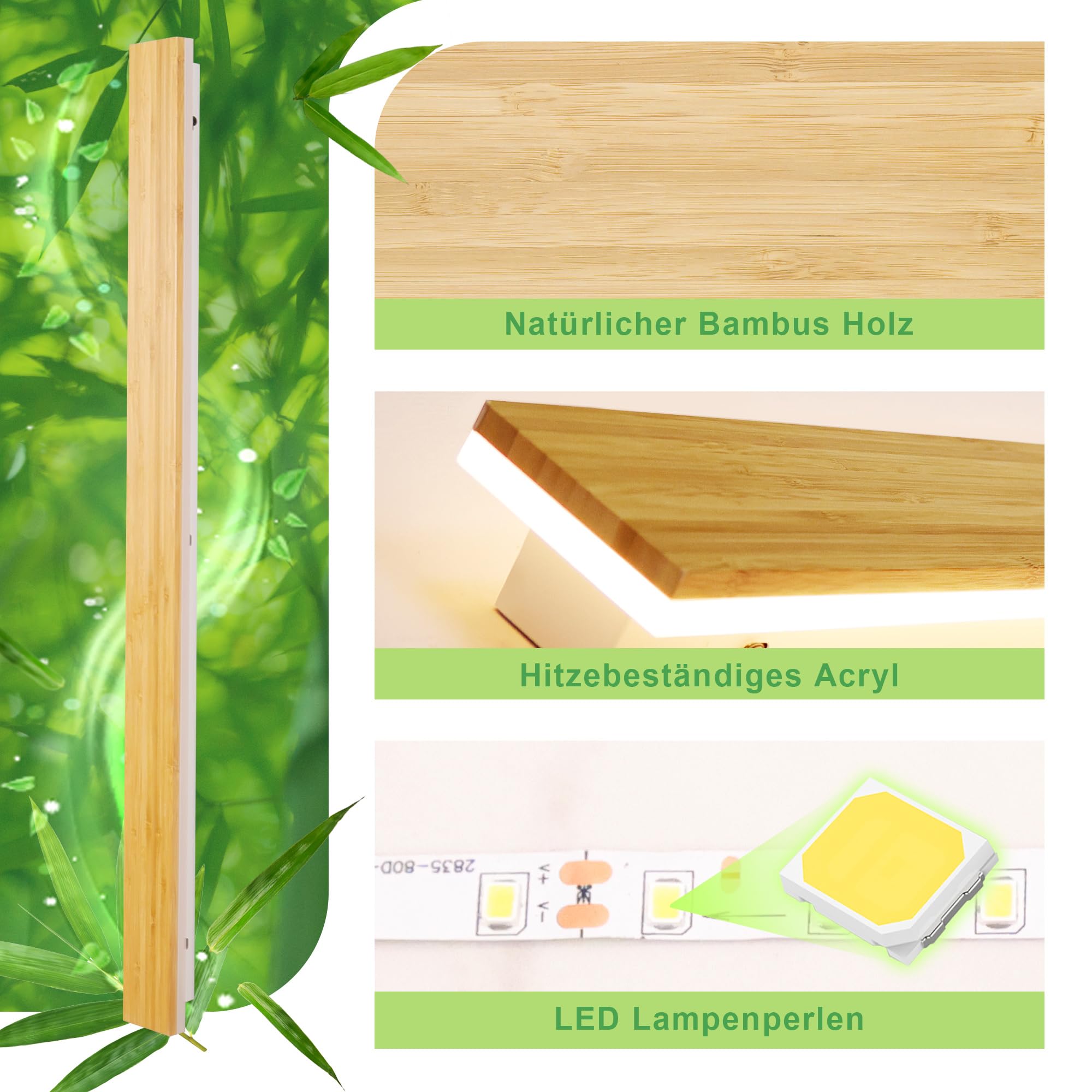 AOEH Lampada Da Parete Interno Led Applique Da Parete In Legno Lampade Da Muro Lunga In Bambù Luci Da Parete Legno 35w 3000k Moderno Lampada A Muro Per Camera Da Letto,Soggiorno,Corridoio,Scale,115cm
