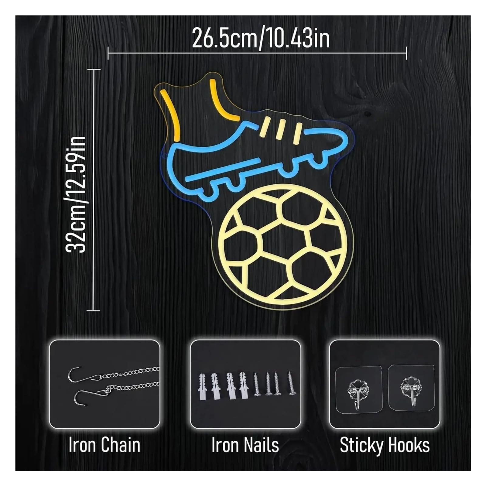 Arte Neón Moderno Letrero de neón deportivo fútbol, ​​luz LED con temática deportiva alimentada por USB para sala juegos, Bar, decoración dormitorio 32x26.5cm