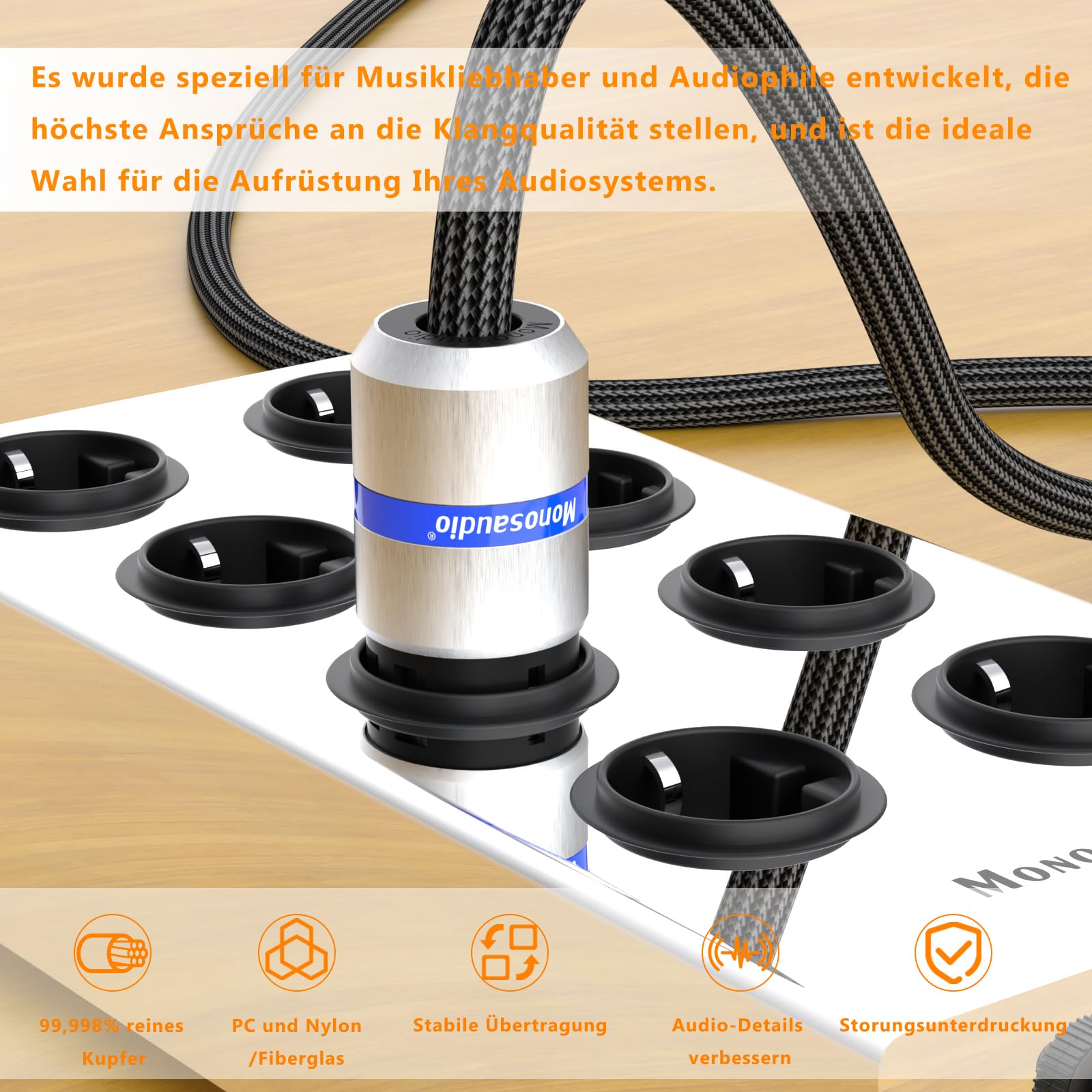 Monosaudio E106R/F106R High End HiFi spina EU con superficie rodiata, connettore di alimentazione Schuko IEC femmina Power Plug (One Pair placcato rodio)