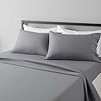 Amazon Basics Lightweight Super Soft Comfortable Brushed Microfiber 4 Piece Bed Sheet Set with 14-Inch Deep Pockets, Queen, Dark Gray, Solid