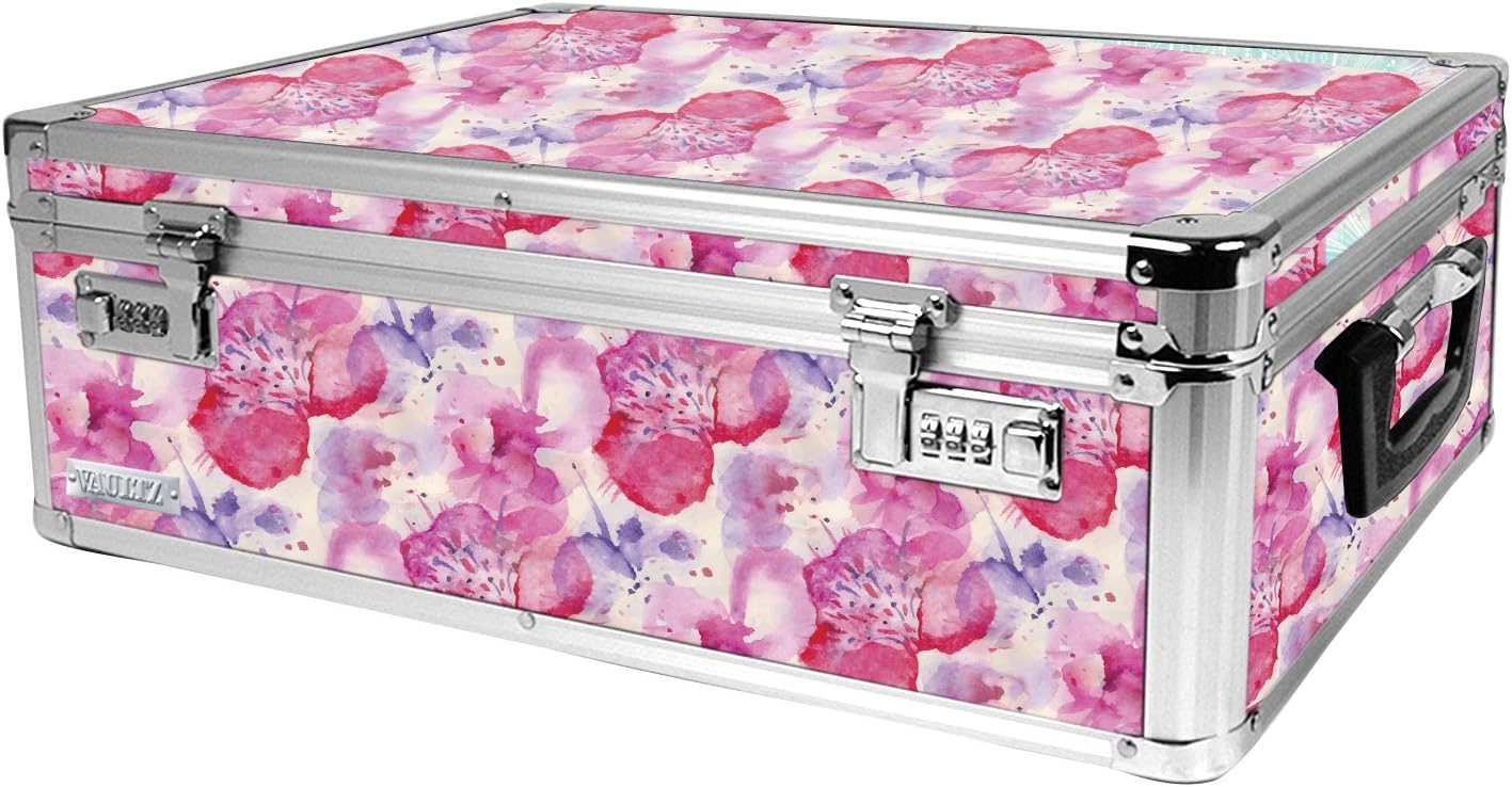 VaultzStorage Lock Box - 6.5 x 23 x 13.5 Inch Lockable Dorm Storage Trunk with Combination Lock - Briefcase, Medicine Box, Lock Boxes for Personal Items, Cash, Laptop - Pink