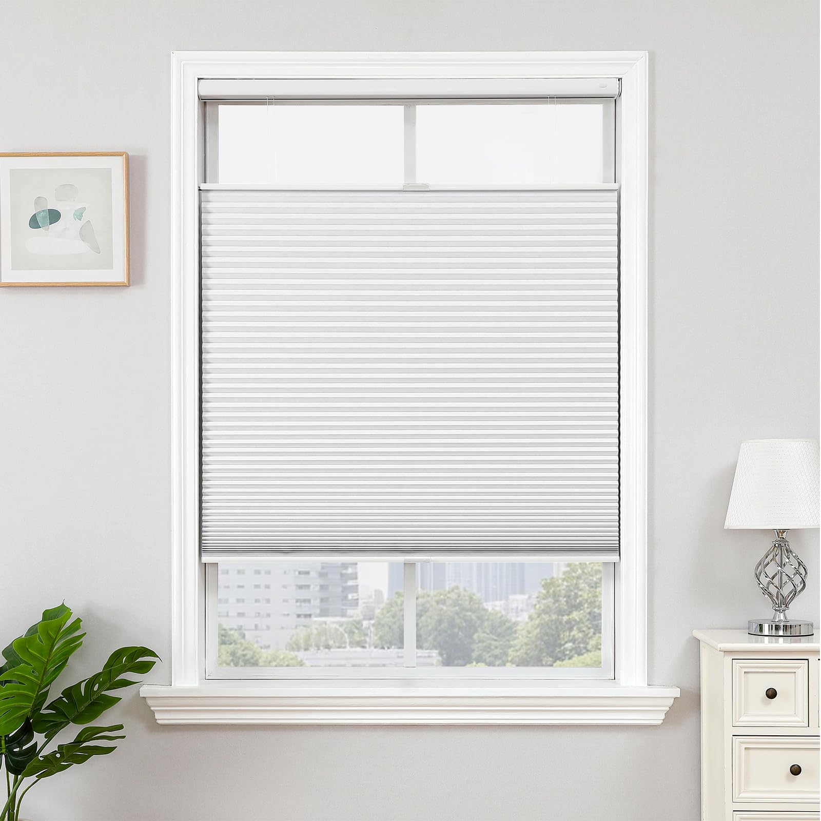 Joydeco No Tools No Drill Blinds for Indoor Windows, Cordless Window Blinds Cellular Shades Top Down Bottom Up Blackout Honeycomb Blinds Thermal Insulated Noise Reduction (White, 78" W x 96" H)