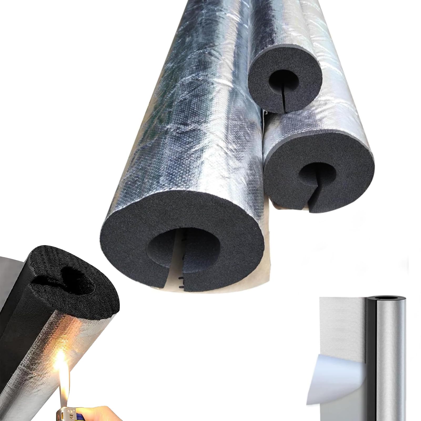Tuyau Isolation en Papier D'aluminium Anti-Gel et Calorifuge, Manchon Isolation en Semi-Fendue, Conduites d'eau Chaude Et Froide, Tube en Mousse pour Tuyaux Extérieurs (ID) 219mm x (T) 30mm