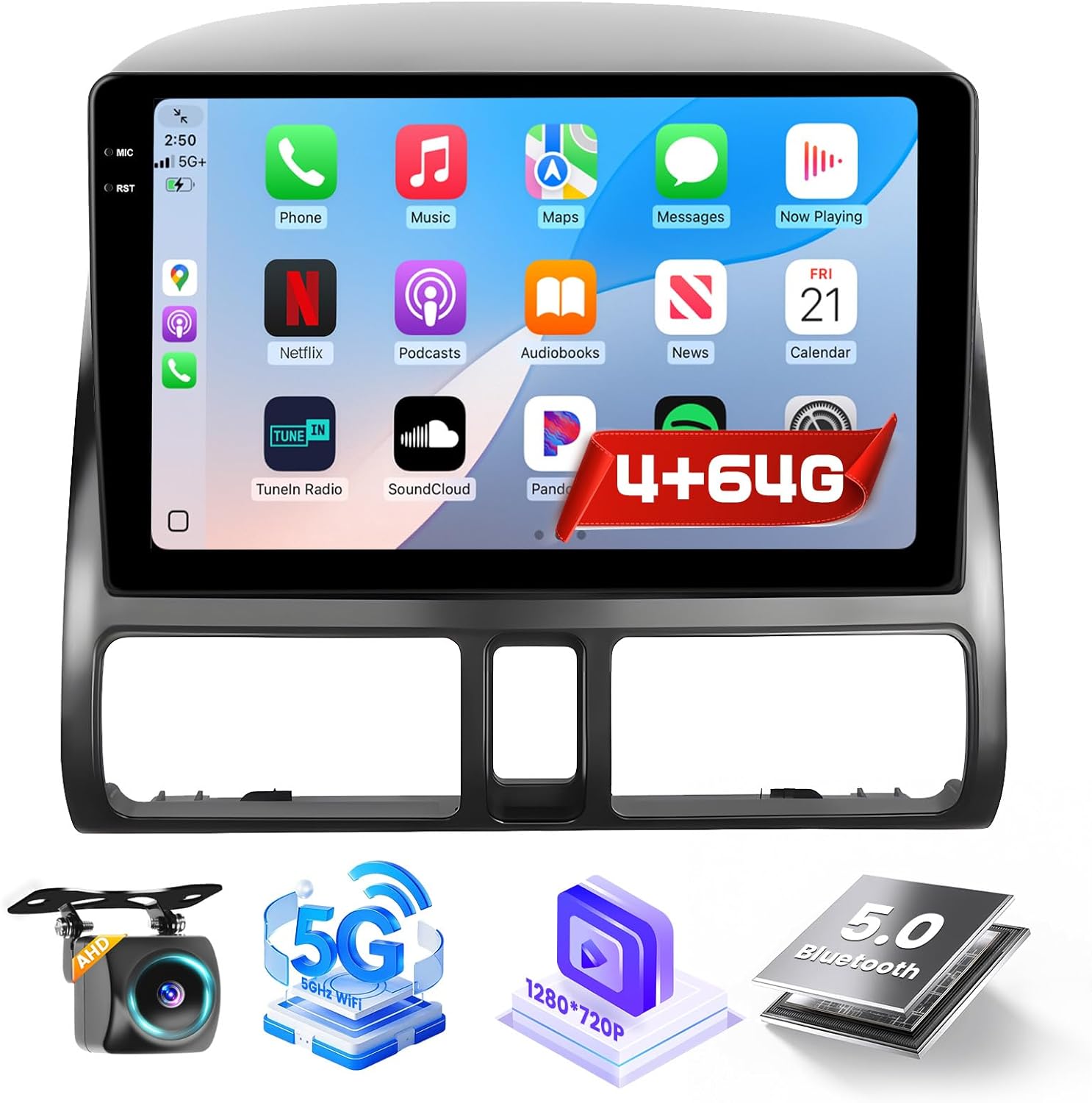 4+64G Android 15 Radio for Honda CRV 2002-2006, 9" Touchscreen for CRV Car Stereo, Wireless CarPlay/Android Auto, 5GHz WiFi, Bluetooth 5.0, EQ, GPS, 1280 * 720, Backup Camera