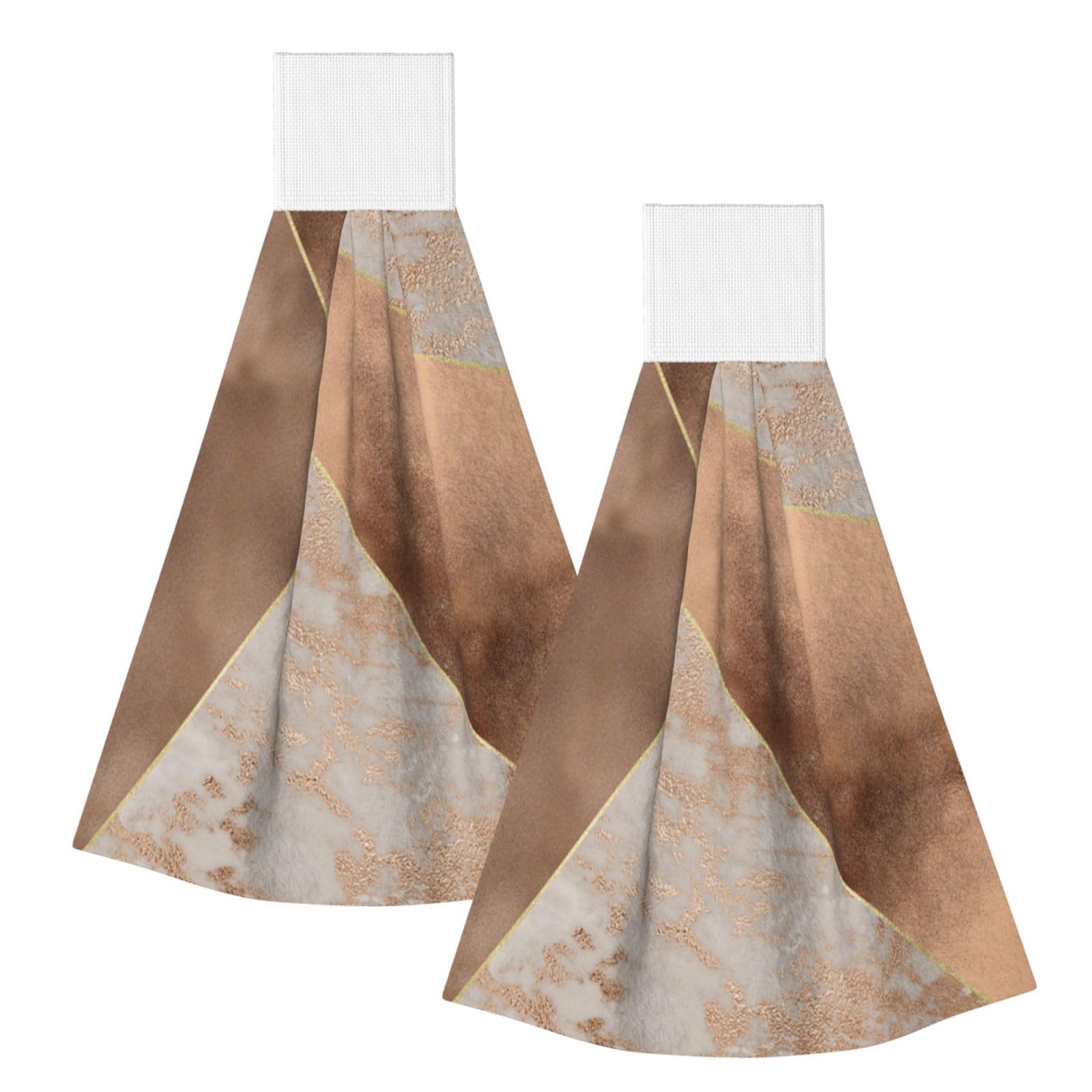 DOPKLNA Copper Foil And Blush Rose Gold Marble Triangles, 2 Pcs Hanging Coral Fiber Hand Towels for Bathroom, Absorbent Kitchen Towels
