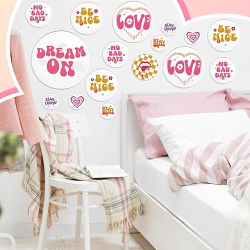 Miniatura 7 de Beeveer 16 piezas de decoración de habitación de adolescentes y niñas, espejo decorativo de pared redonda rosa, estético, acrílico, lindo y moderno,