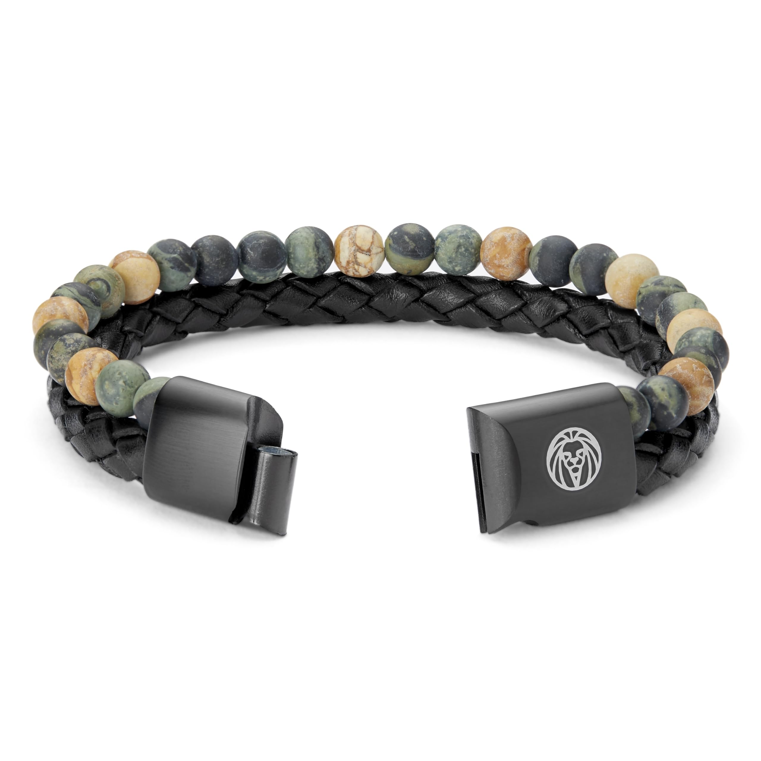 Lucleon by Trendhim Perlenarmband Herren | Roter Tigerauge Schwarzer Onyx und Leder | 316L Edelstahl & Natursteine | Dänisches Design | Magnetverschluss | Schwarz