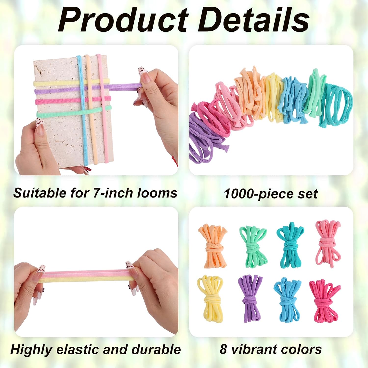 1000pcs Weaving Loom Loops Refill for 7 Inch Potholder Looms, Multicolored Elastic Weaving Knitting Loops Bands Craft Supplies for Beginners Craft Enthusiasts Group Activities