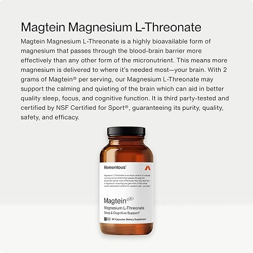Miniatura 2 de Momentous Magtein Magnesio L-treonato de 145 mg, suplemento de apigenina y suplemento de L-teanina - Apoya la función cognitiva y promueve el