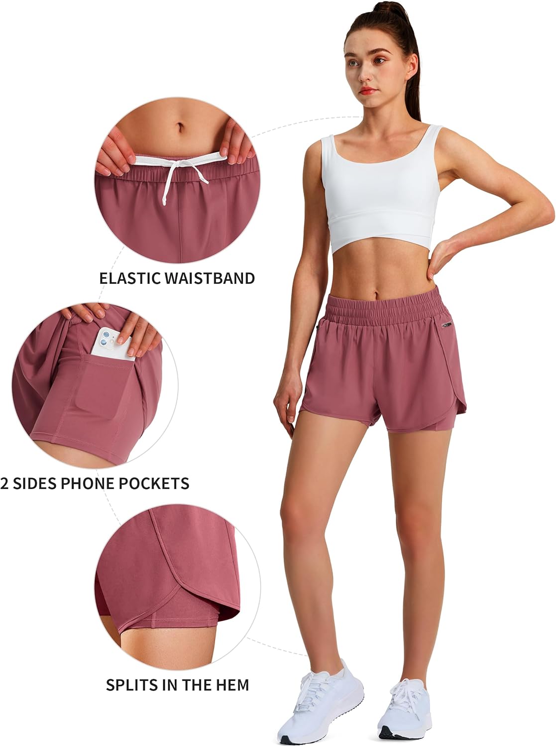 Ksmien Women's Running Shorts Quick Dry Lightweight Athletic Workout Shorts with Liner Phone Pockets - Image 4