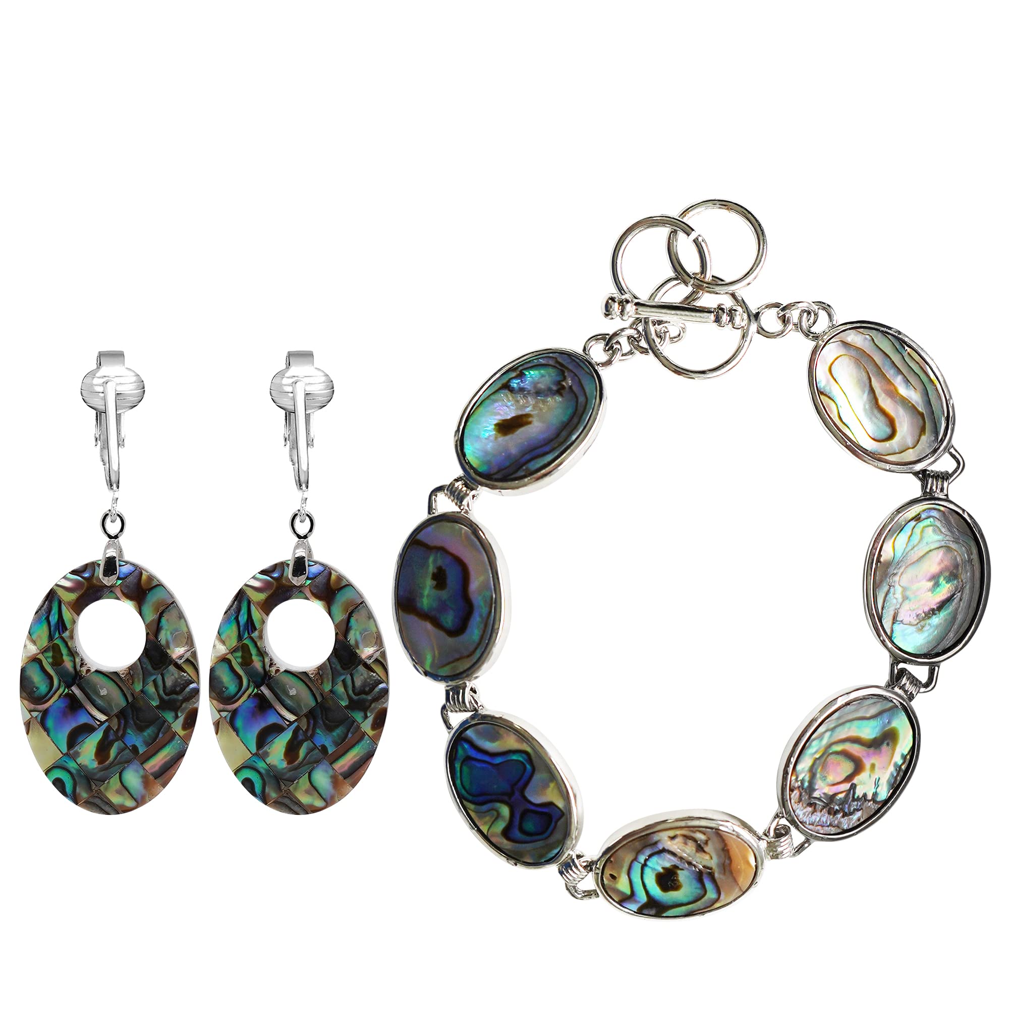 Aloha Earrings Tahitian-Style Abalone Paua Shell Clip On Earrings-Mother of Pearl Shells Authentic Ocean Romantic Shells Holiday, Authentic