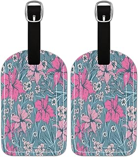 Etiqueta de bagagem PU Leahter para malas, bolsa de viagem de proteção de privacidade etiqueta etiqueta de bagagem estampa de flor vermelha, etiqueta de identificação de bolsa de viagem para mulheres homens