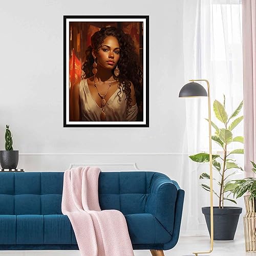 Miniatura 3 de SKRYUIE Kits de pintura de diamantes para mujer africana 5D, kits de arte de diamantes para adultos afroamericanos, taladro redondo completo, punto