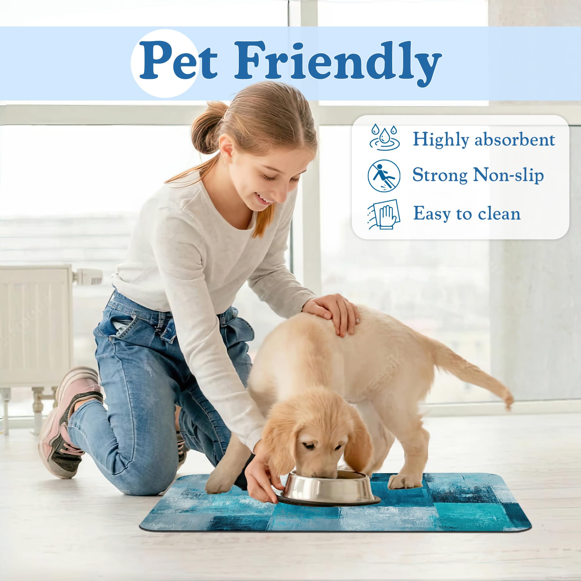 Tapis de nourriture pour chien et chat - Tapis de table absorbant et imperméable pour gamelles d'eau et de nourriture - Dos en caoutchouc antidérapant - Tapis d'alimentation pour sols propres - 30,5 x