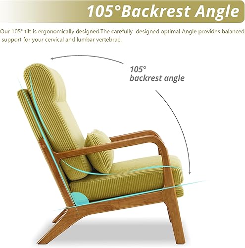 Miniatura 12 de Karl home - Silla decorativa moderna de mediados de siglo con almohada, sillón tapizado con marco de madera maciza y cojín suave, para sala, Marrón