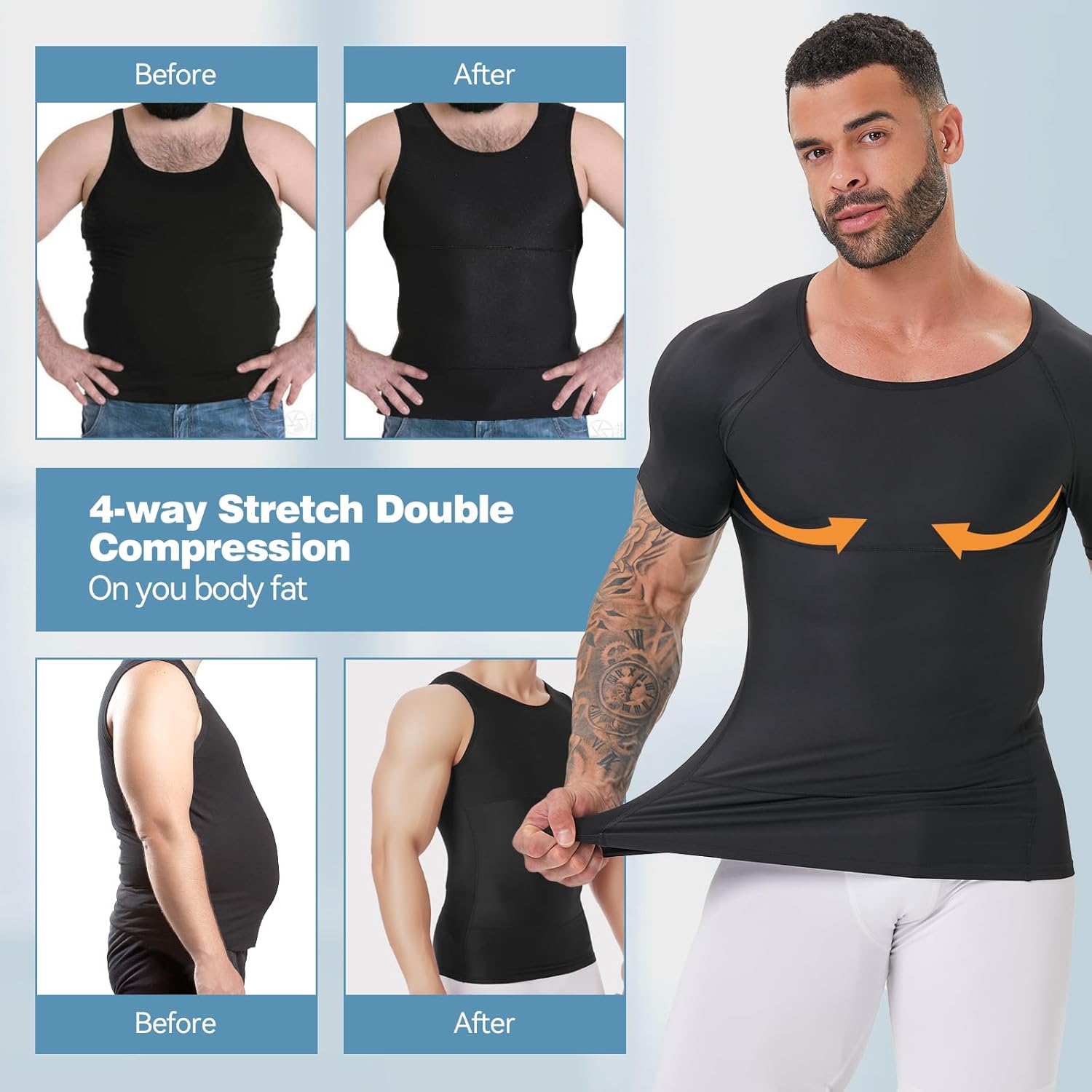 Mens Body Shaper, Compression Shapewear Vest Slimming Undershirt Tank Top, Tummy Control Chest, Hide Gynecomastia - Image 4