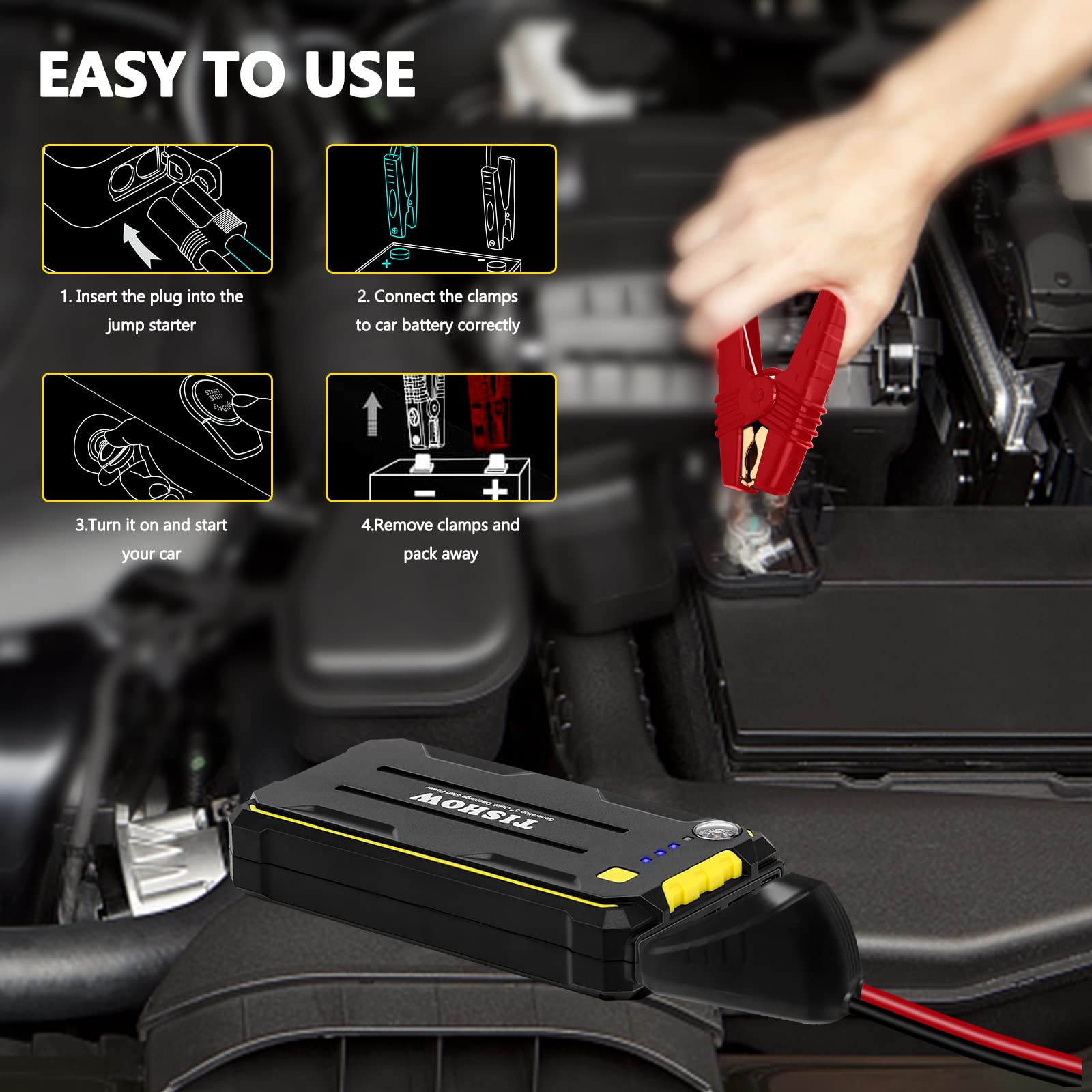 Booster Batterie Voiture 1500A KUKUPOW - Démarreur Portable 12V Jusqu'à 7.0L Essence