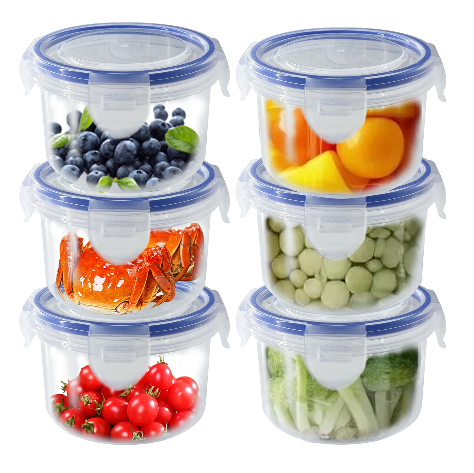 Wanheart 6 Pack 300ML Small Food Storage Container with Lids, Reusable Plastic Sealed Snack Pots,Leak Proof,Stackable small Container Set for Snack,Yoghurt, Fruit Freezer Safe