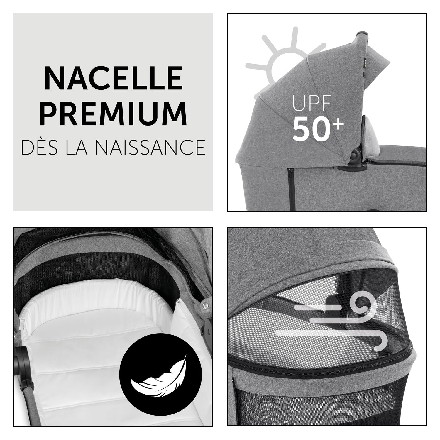 hauck Poussette 2 en 1 Vision X - Avec Nacelle, Siège Réversible et Couvre-Jambes, Roues en Caoutchouc, Pliable et Compacte, Porte Gobelet, Jusqu'à 22 kg - Noir Mélange