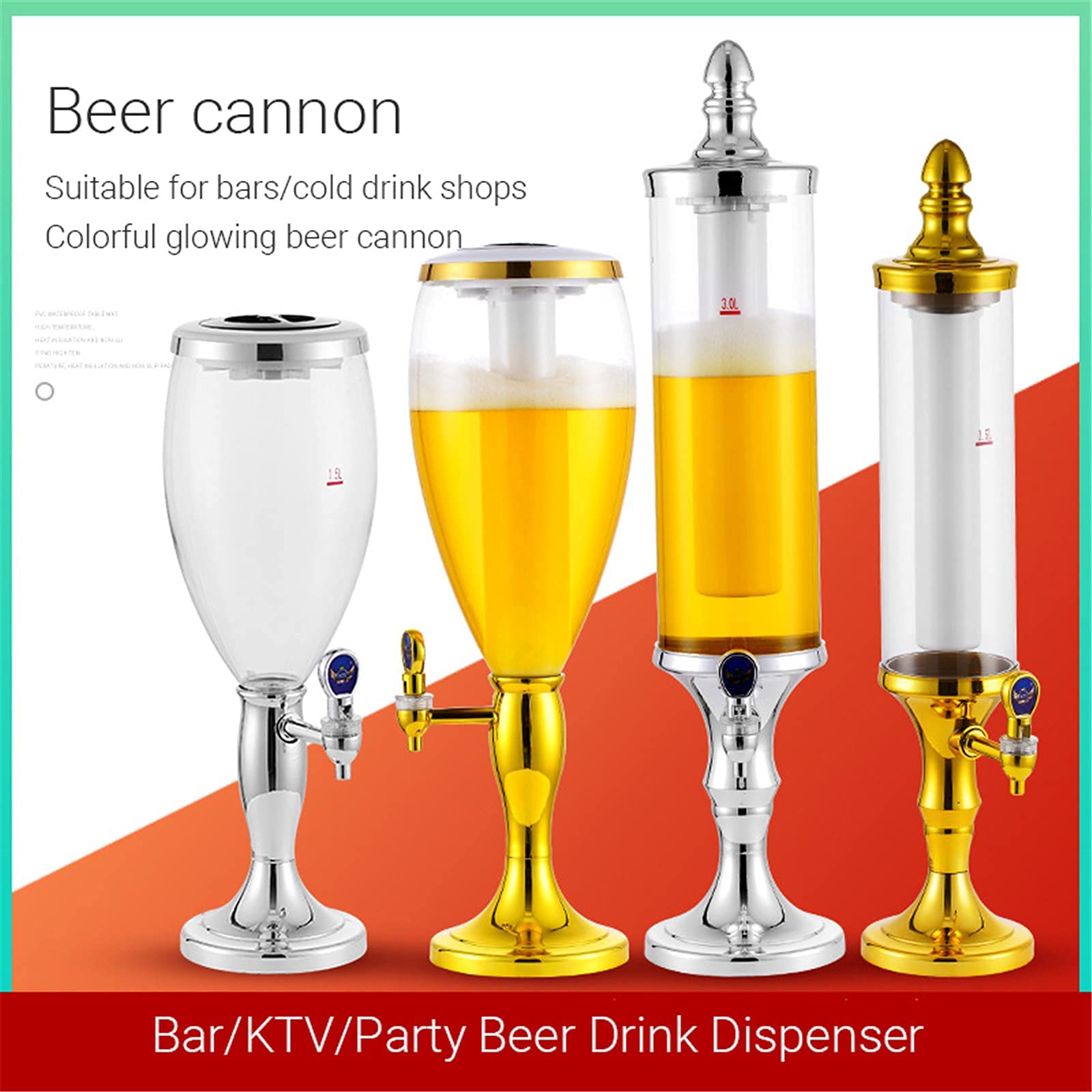 Led Icicle - Torre di birra, erogatori per barilotti da birra a forma di torre, pompa per birra alla spina, per cena, bar, feste, bocce, birra, 0 l