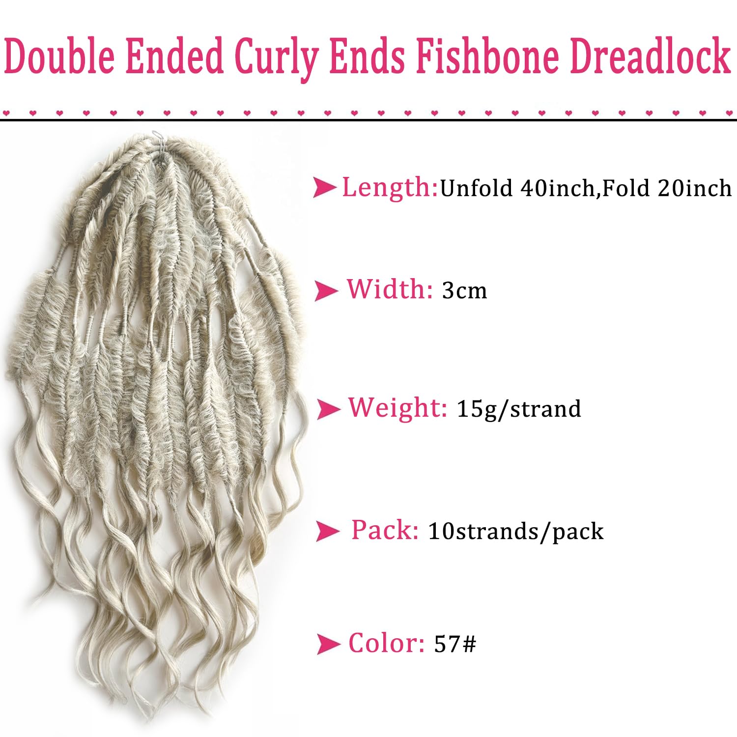 20inch Curly Dreads with FishBone Braid Boho Style Synthetic Double Ended Dreadlock Extensions 10 Strands Handmade Soft DE Dreadlock Extensions (57#)