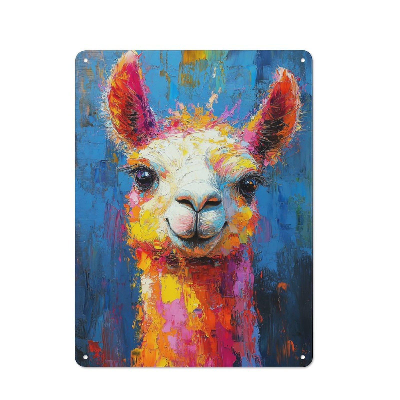 Junmoney Style-11 Workshop Style Colorful Llama Portrait Painting Tin Sign 40X30cm, Industrial Wall Art For Garage, Hobby Room, Office Or Man Cave