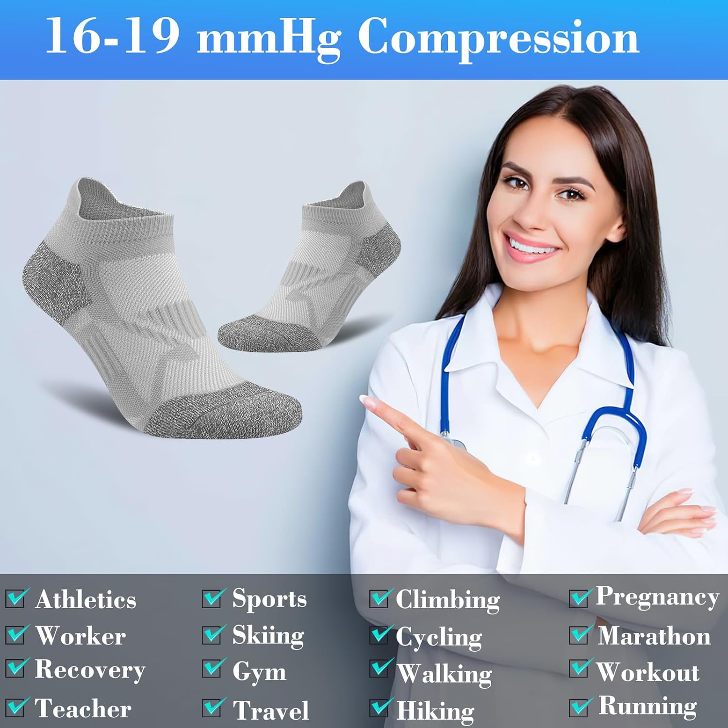 Gonii Compression Athletic Socks Cushioned Anti-Blister Comfort Fit Ankle Socks 5-6 Pairs - Image 3
