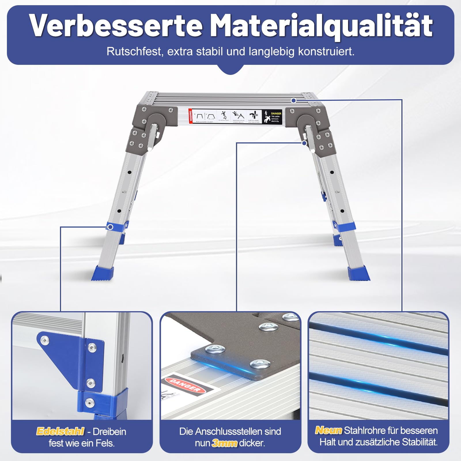 Klappbarer Aluminium Arbeitsplattform, Schwerlast-Tritthocker (Bis 362kg), 3-Fach Höhenverstellbare Trittstufe (30-40 cm), Rutschfester Einstiegstritt/Treppenpodest für Wohnmobil, Garage & Dachbox