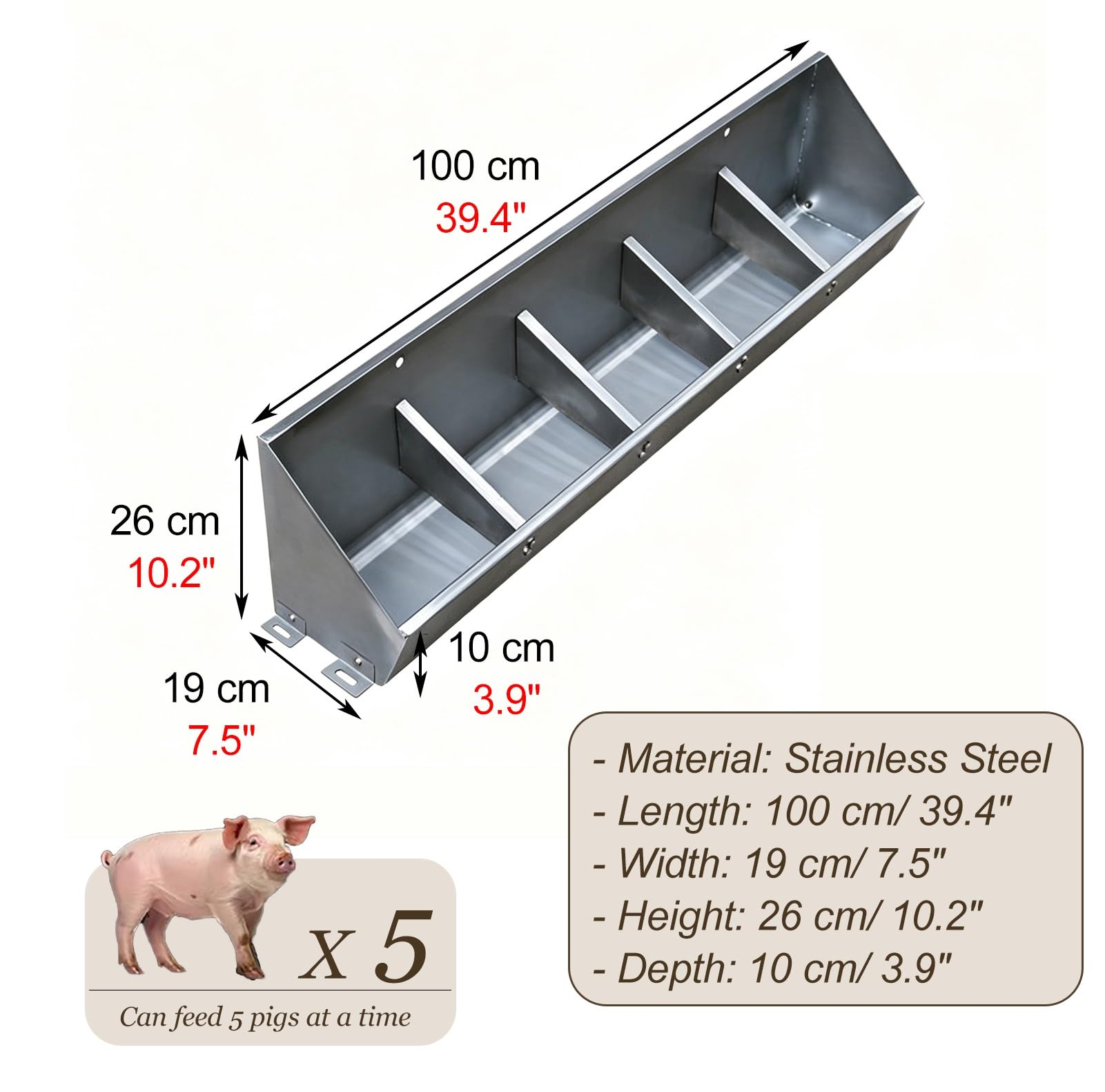 Mangiatoia per Maiali Mangiatoia per Suini Rinforzata Divisori, Trogolo Antirifiuto Antiruggine Suinetti, Mangiatoia/Abbeveratoio Uso Agricolo Zootecnico, Facile Pulire(L150cm/59.1"(8 Slots))