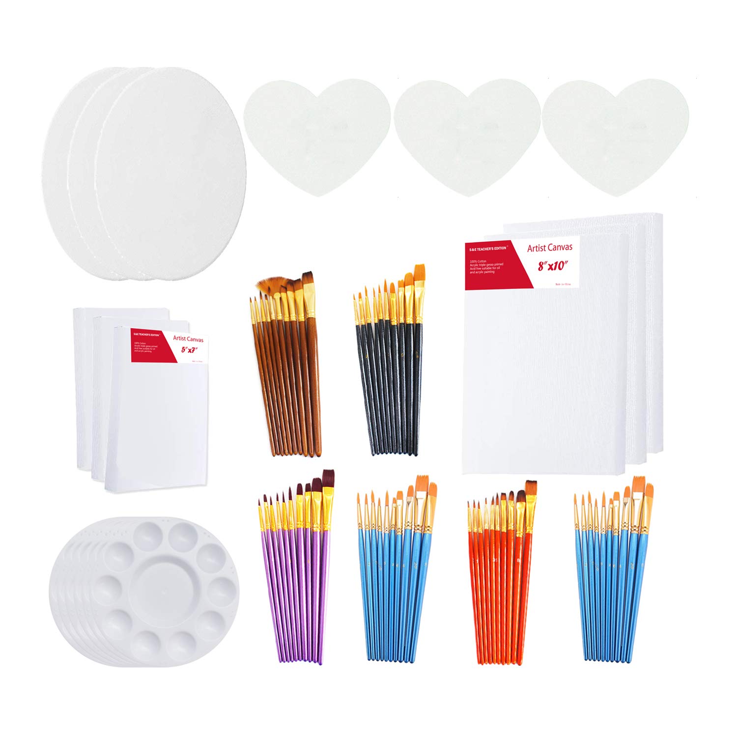 S & E TEACHER'S EDITION 78 Pcs Canvas Painting Set, Different Shape Canvas, with Paint Brushes and Palettes.
