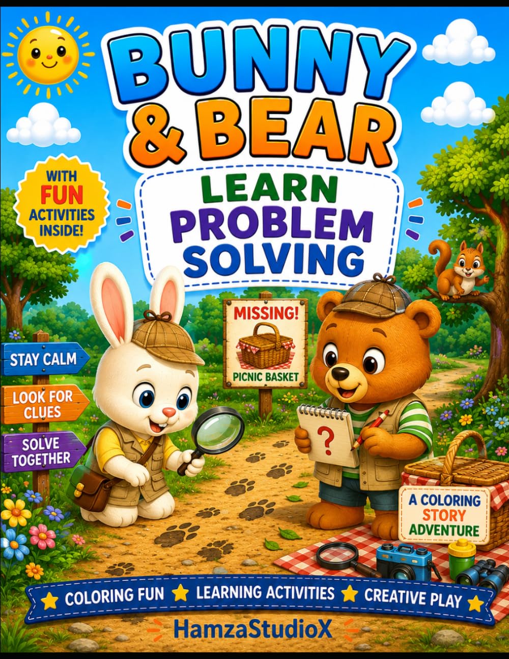 Bunny & Bear Learn Problem Solving: A Fun Coloring Story About Critical Thinking, Teamwork, and Solving Problems Step By Step (Bunny & Bear Adventures)