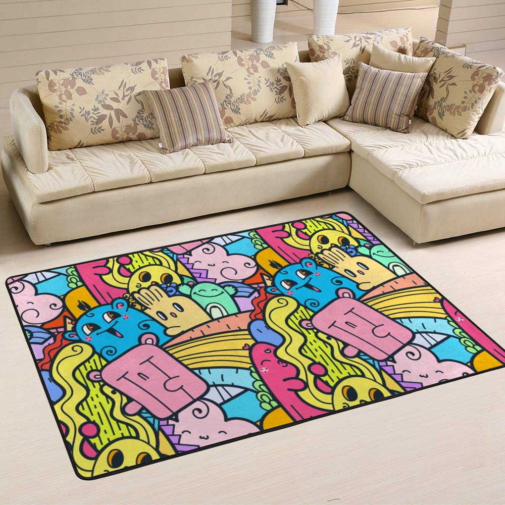 Tapis de salon motifs monstres colorés Ruchen grand format pour chambre d'enfant