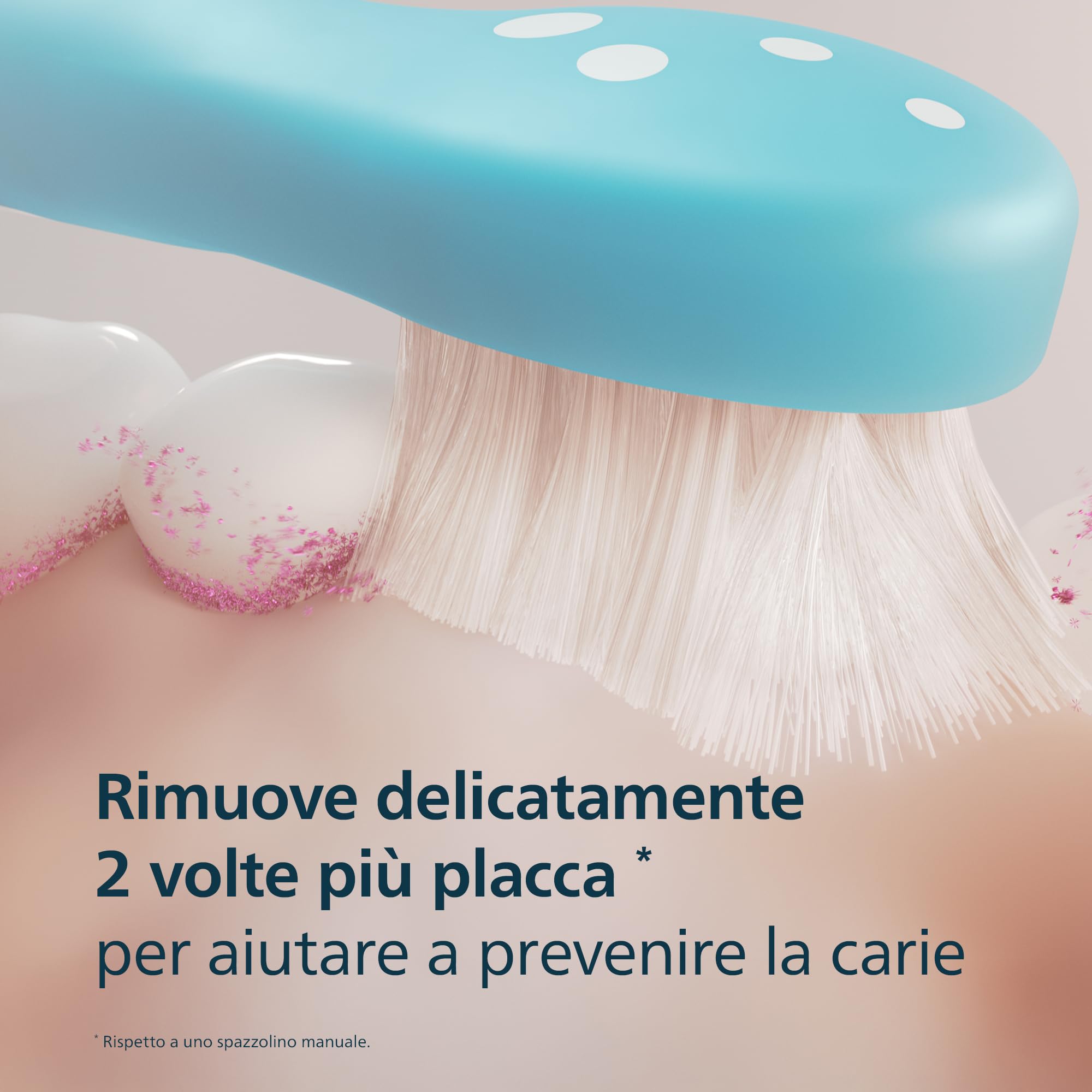 Spazzolino elettrico Philips Sonicare for Kids - Spazzolino sonico per bambini dai 3 anni in su, 2 modalità delicate, timer con audio da 2 minuti, 2 testine mini, verde acqua, modello HX6500/23