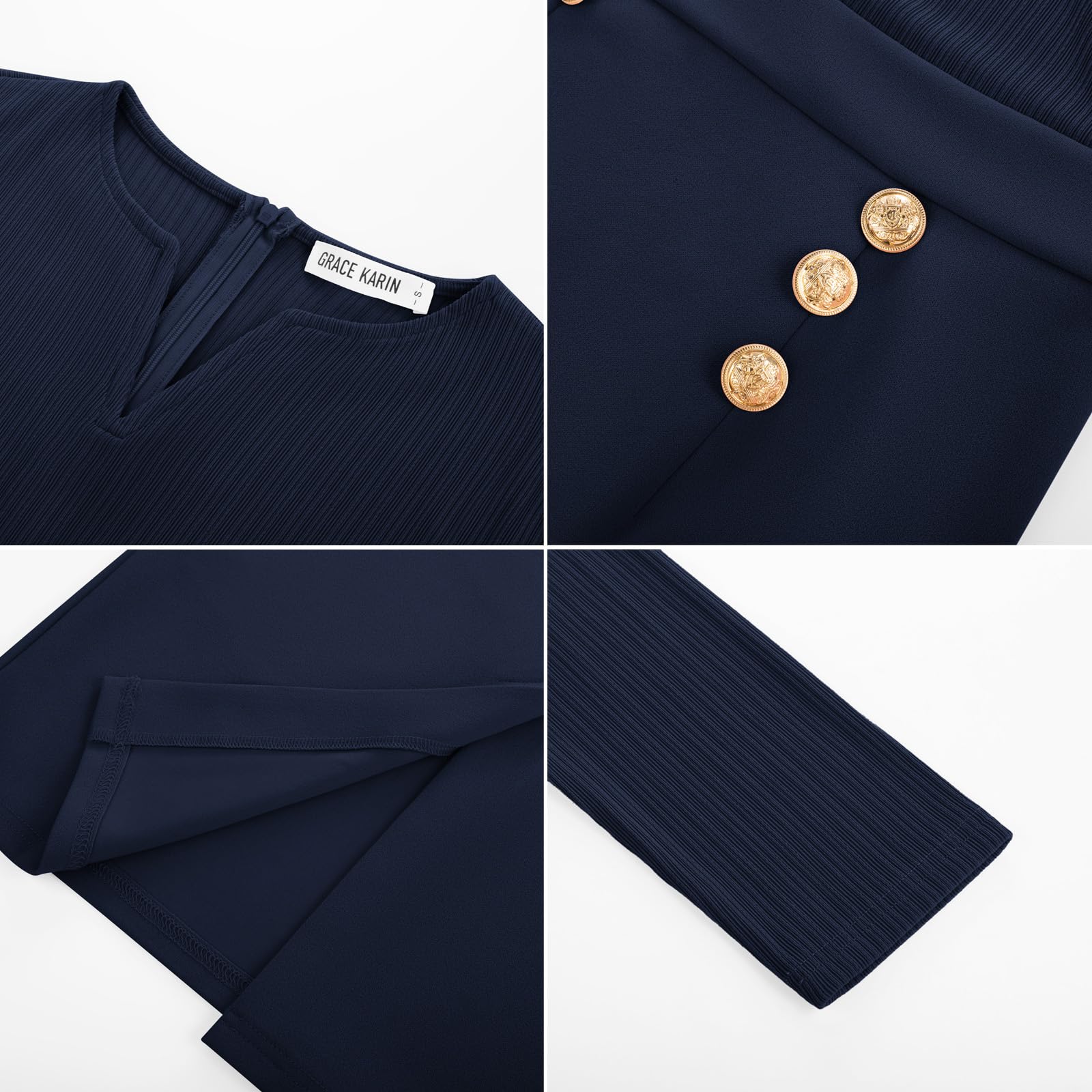 GRACE KARIN Damen Cocktail Partykleid Kleider V-Ausschnitt Business Kleid | V-Ausschnitt，Knit, Midi, Wickelkleid ,Business, Cocktail, Partykleid, langarm