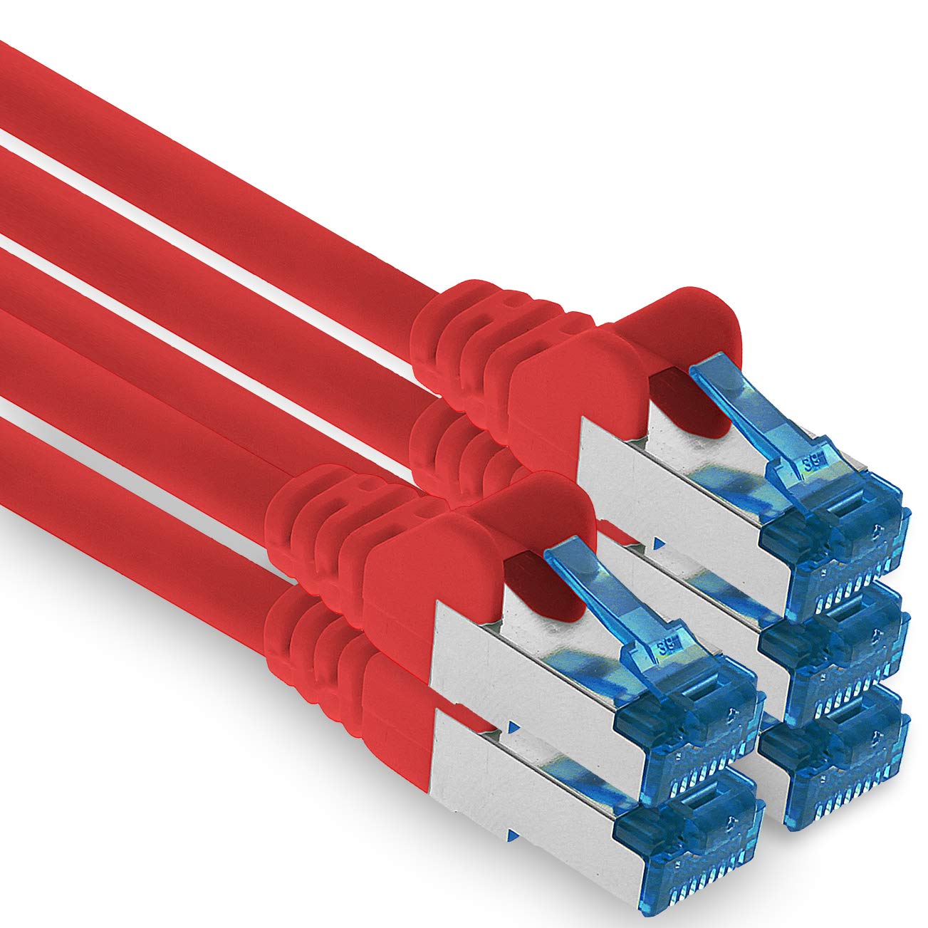 1aTTack.de 5m - CAT.6 - Cavo di rete LAN Ethernet Gigabit RJ45 CAT 6 Cavo patch A 10000 Mbit s Sftp Pimf 500 MHz compatibile con CAT5 CAT6 CAT7 Cat8 rosso - 5 pezzi