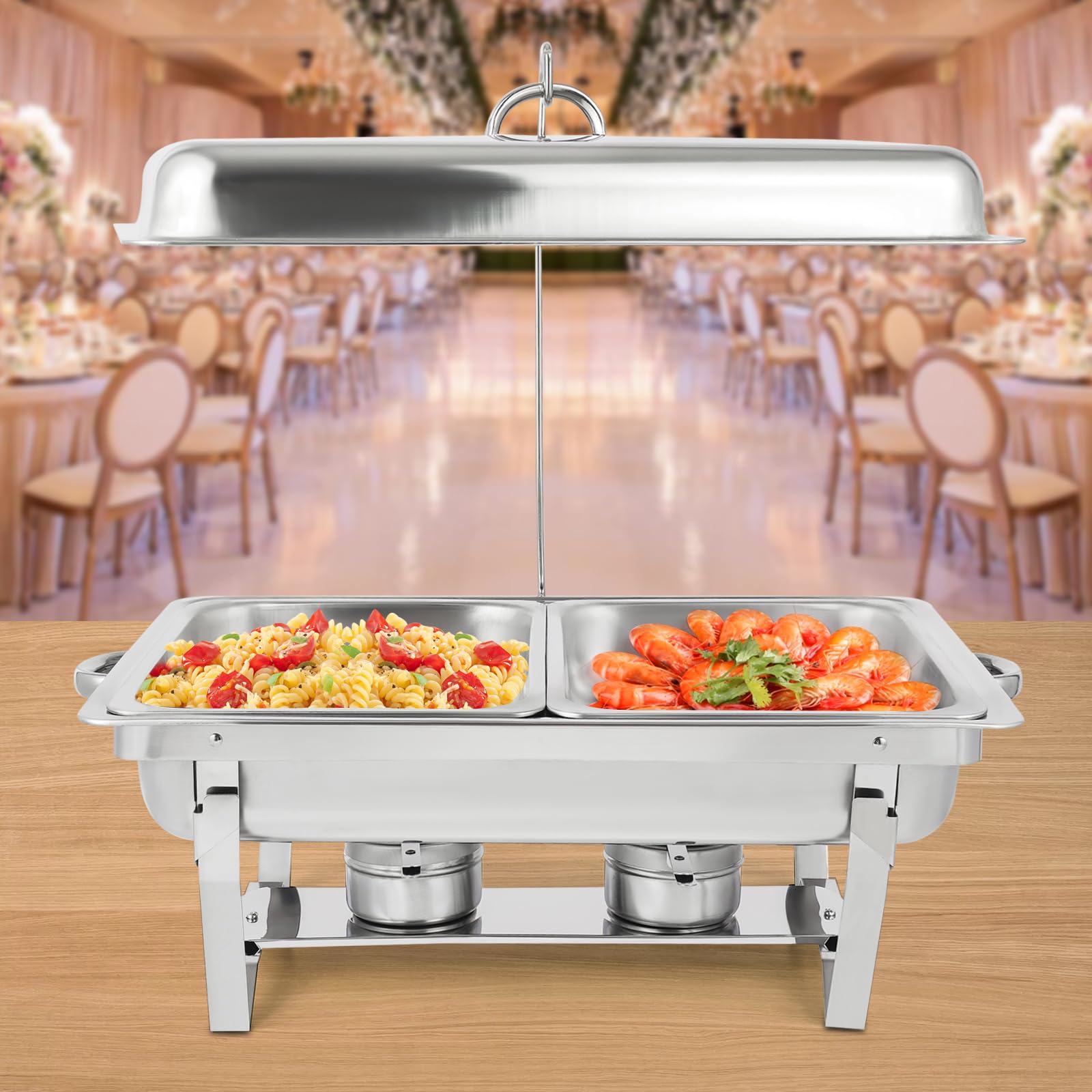 Scaldalibi da 4,5 l, contenitore termico in acciaio inox, telaio pieghevole in acciaio inox, set da buffet argento, per catering buffet e feste