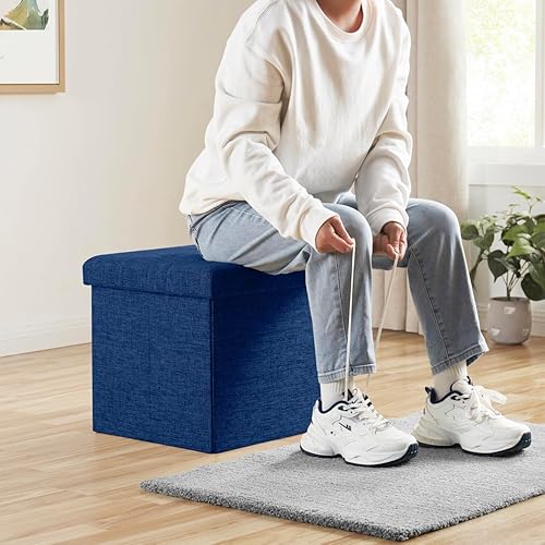 Miniatura 33 de Ornavo Home Otomana plegable de almacenamiento de 15 pulgadas, taburete cuadrado pequeño de almacenamiento, banco de dormitorio, color beige
